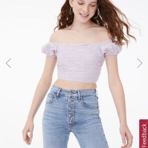 Eyelet Ruched Off-The-Shoulder Crop Top